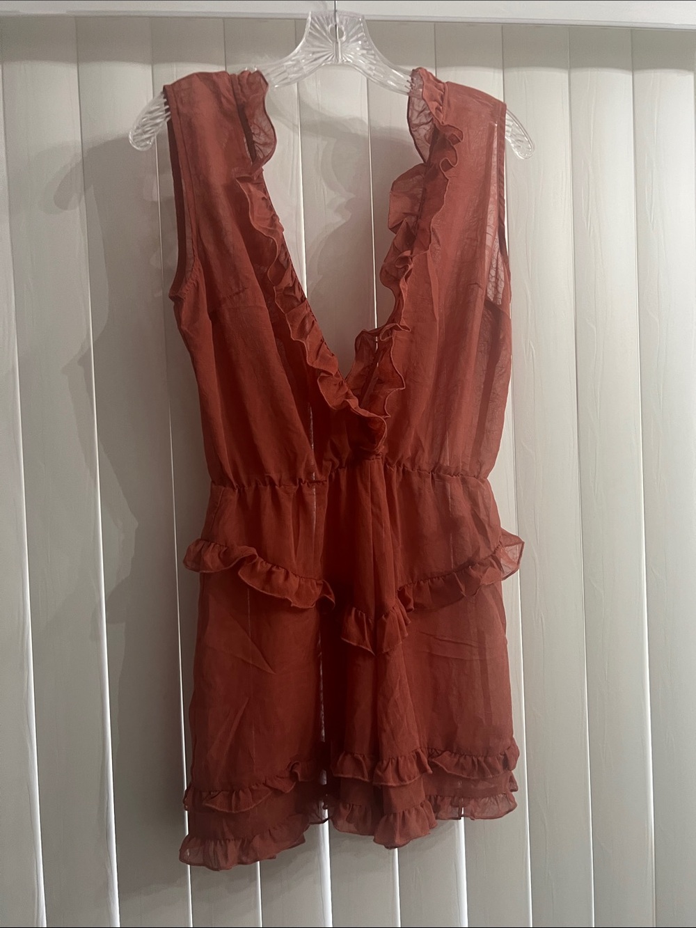 Unique21 Rust Ruffle V-Neck Blouse